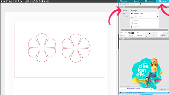 Clique em Enviar no silhouette studio