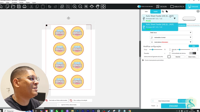 Configuração de corte - sheet feeder