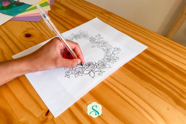 transferindo o desenho com caneta