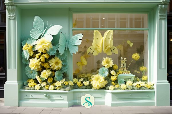 vitrines decoradas com papel