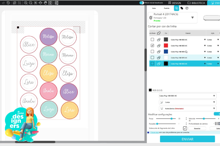 Enviando as artes do bottons para o corte