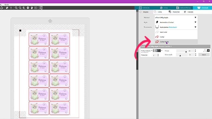 Configurando o corte das etiquetas de volta às aulas Configurando o corte das etiquetas de volta às aulas