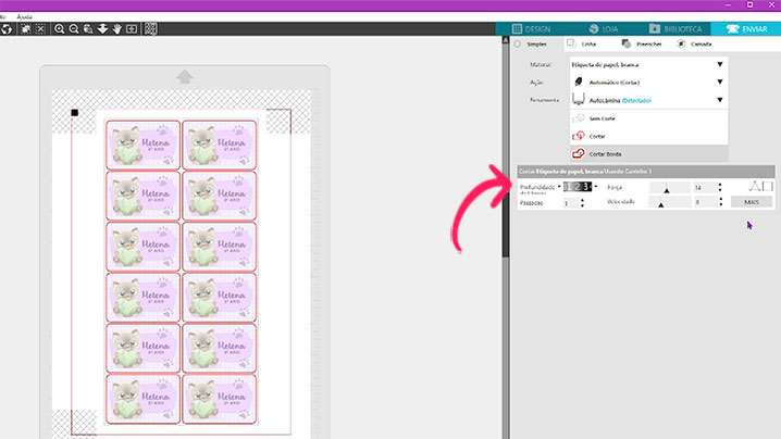 Selecionando o material que será cortado Selecionando o material que será cortado