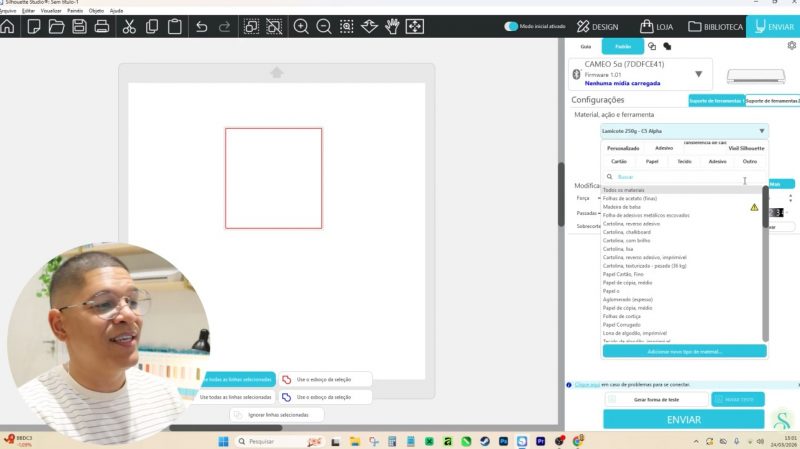 Escolhendo e criando materiais no Studio - Como configurar a máquina de corte Silhouette