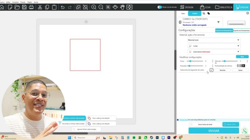 Sobrecorte e teste de corte silhouette studio 5 - como configurar o corte da silhouette